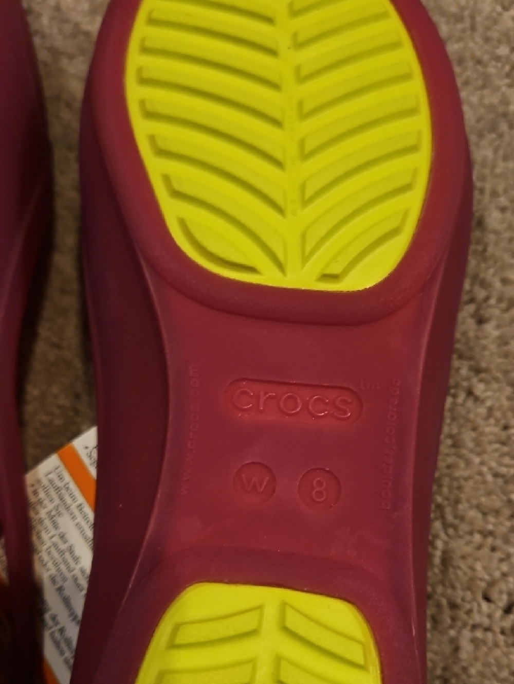 CROCS Women's Dark Pink Pointed-Toe Flats with Yellow Insole - Picture 8 of 10